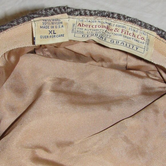Vintage Abercrombie Fitch Herringbone Wool Cap Hat News Boy Snap XL Cabbie USA - Picture 6 of 6